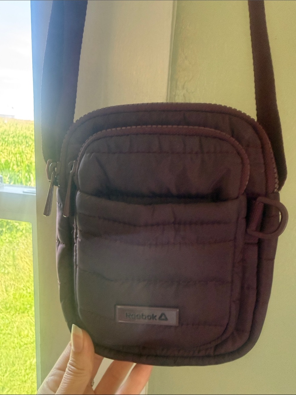 Reebok Plum Purple Quilted Compact Crossbody Bag EUC